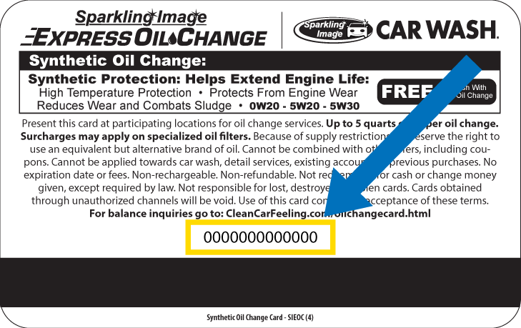 Oil Change Card Back